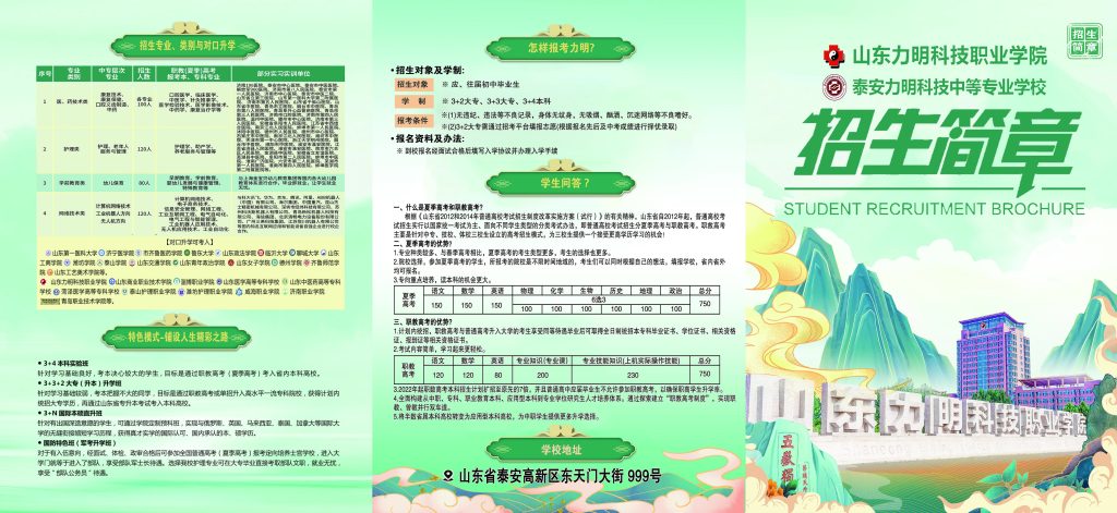 山东力明科技职业学院、泰安力明科技中等专业学校招生简章